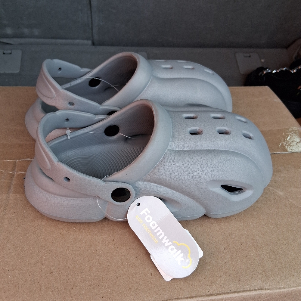 Gray Foam Slippers with Perforated Design